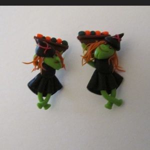 Retro Red Haired Witch Pierced Earrings